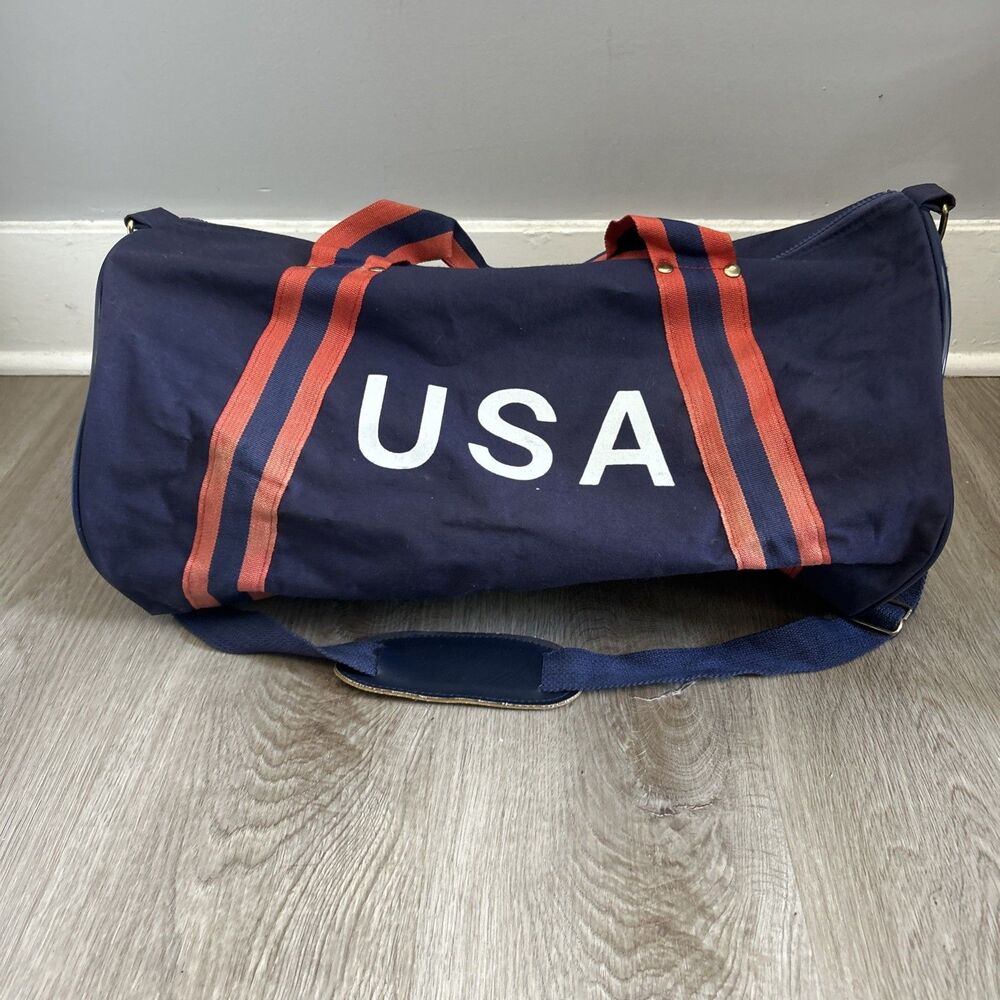 Mr Roberts Luggage USA Duffle Bag Blue Vintage Zipper Travel Gym Shoulder Tote